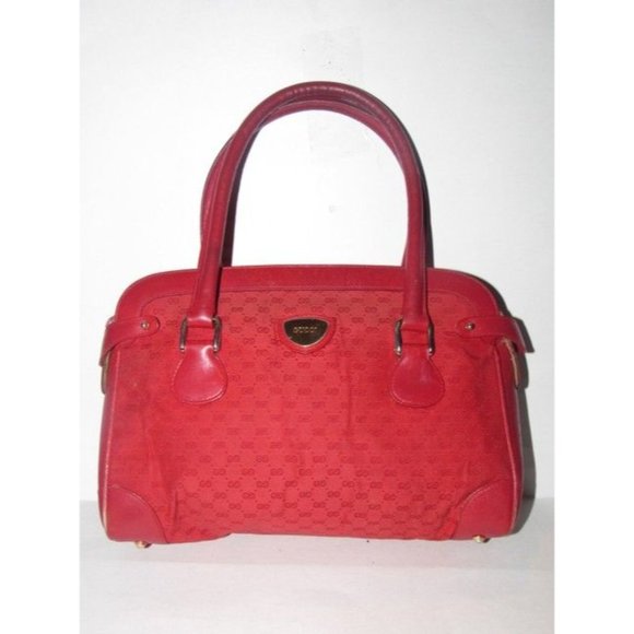 Gucci Boston Red Canvas And Leather Speedy Bag Small Logo Print Satchel - Picture 7 of 12
